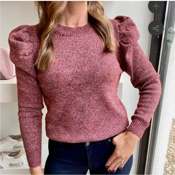 Gorgeous Women's Red Pink Multi Sweater with Puff Sleeves - Picture 1 of 2